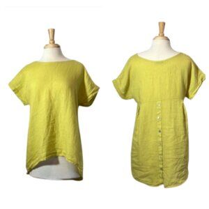 NWOT Terzo Millennio linen high-low top blouse shirt lime green flowy loose S
